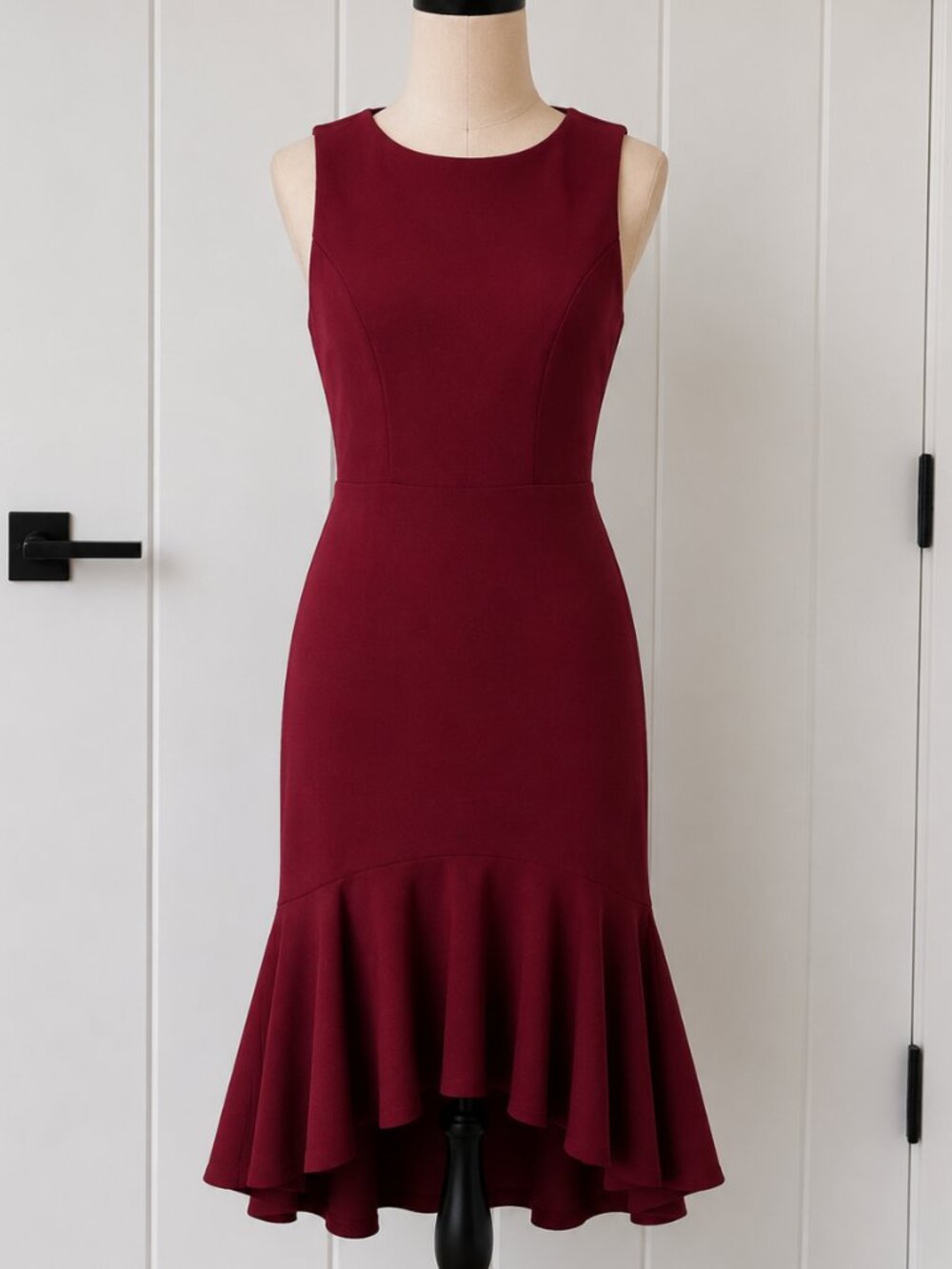 Aakaa Burgundy Lace Open Back High-Low Flounce Dress NWT
